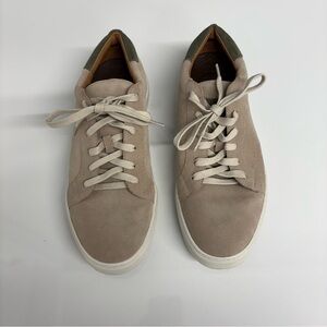 Men’s Lejon Suede Low-Top Sneakers Size 10M - Beige/Taupe with Green Heel Brazil